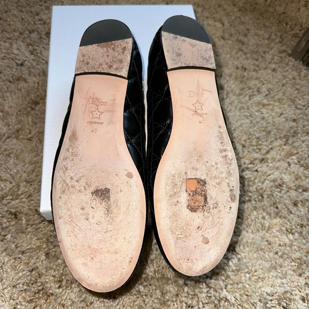 Dior Black Quilted Cannage Flats with Bow and Pearl Size 40. GREAT CONDITION - Picture 9 of 12